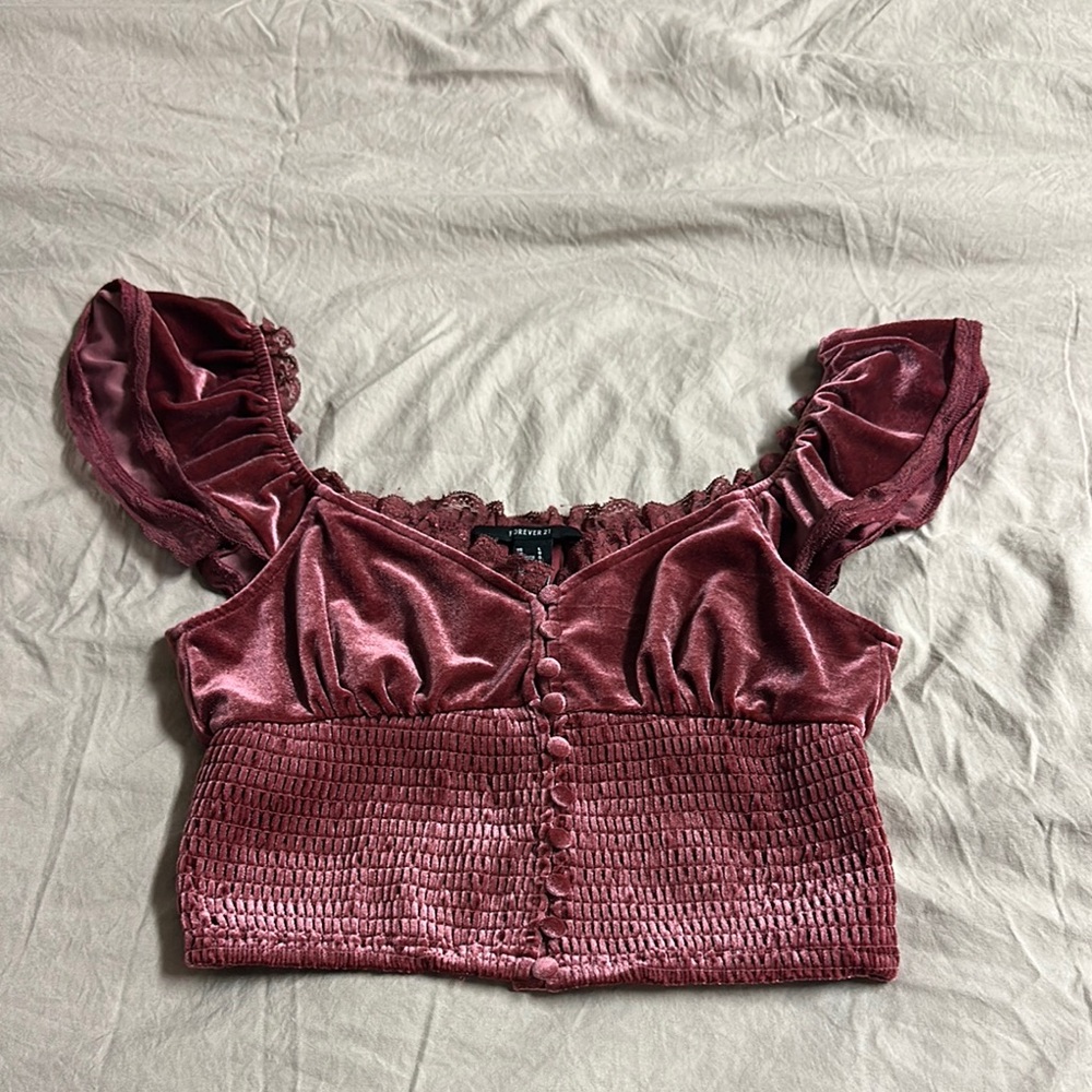 Forever 21 Red Off the Shoulder Puff Sleeve Blouse
